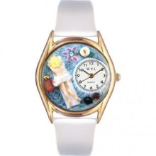 Whimsical Watches C-0630011 Womens Massage Therapist White Leather And Goldtone Watch