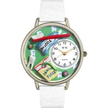 Whimsical Watches Dental Assistant White Leather And Silvertone Watch #U0620032