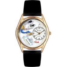 Whimsical Watches Gold C0610018 Women'S C0610018 Classic Gold Respiratory Therapist Black Leather And Goldtone Watch