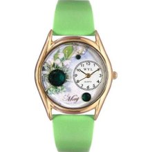 Whimsical Watches Women's Birthstone: May Green Leather and Gold Tone