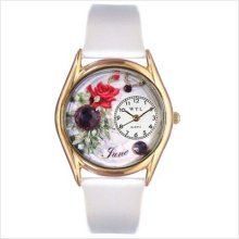 Whimsical Watches Women's Birthstone:june White Leather And Gold Tone Watch