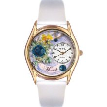 Whimsical Womens Birthstone: March White Leather Watch #557769