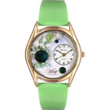 Whimsical Womens Birthstone: May Green Leather Watch #557648