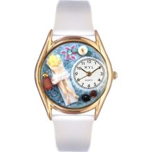 Whimsical Womens Massage Therapist White Leather Watch #557765