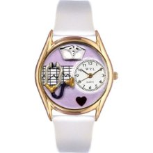 Whimsical Womens Nurse Purple White Leather Watch #557426