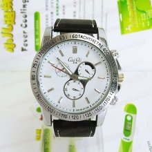 White Dial Men's Tachymeter Sports Leather Quartz Analog Watch Stylish M626w