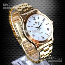 White Dial Quartz Wristwatch For Men Golden Band And Case Rim Stainl