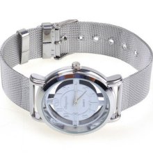 White Rotary Dial Quartz Wrist Watch Steel Men Xmas Gift