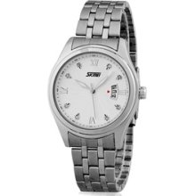 White SKMEI Men's 30m Waterproof Round Dial Analog Watch with Date Display