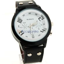 WOMAGE 9622 Fashion Round Shaped PU Leather Men's Electronic Wristwatch (Black)