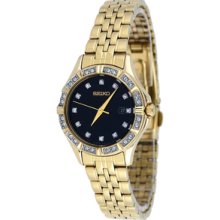 Women Seiko SXDF20 Gold Tone Stainless Steel Case and Bracelet Black