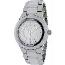 Women's Ceramic Case and Bracelet Silver Tone Dial Date Display