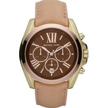 Women's Chronograph Stainless Steel Case Brown Dial Leather Strap Date Display