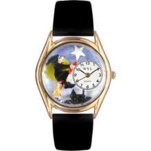 Women's Halloween Flying Witch Black Leather and Gold Tone Watch ...