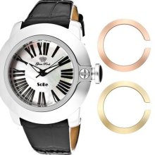 Women's Lady SoBe White MOP Dial Black Genuine Leather ...