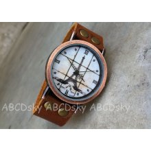 Women's Leather Watch , Vintage Style Eiffel Tower watch