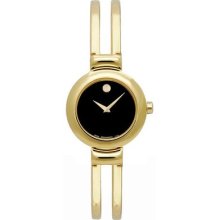 Women's Movado Harmony Black Dial Gold Tone Stainless Steel Watch 0606058