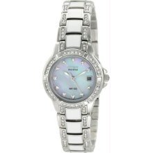 Women's Normandie White Eco-Drive Mother of Pearl Dial Swarovski Cryst