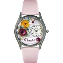 Women's October Pink Leather and Silvertone Watch in Silver ...