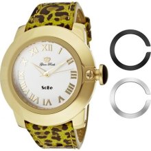 Women's Sobe-Mood White Dial Yellow Leather With Leopard Print ...