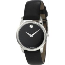 Women's Stainless Steel Case Museum Black Dial Black Leather Strap