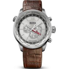 Word Time Chronograph Stainless Steel Leather Strap 1512739 Watch By Boss Black