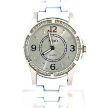 Xoxo Watch Women's Xo155 Rhinestone Accent Silver Dial White Enamel Bracelet