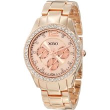 Xoxo Women's Xo Rose Gold Bracelet With Rhinestones Accent Bezel Watch