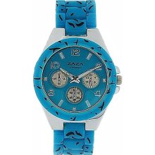 Zaza London Chrono-look Leopard Design Turquoise Strap Ladies Watch Pl41