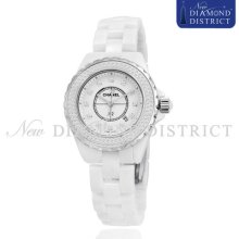 1.50ct White Ceramic Chanel J12 Diamond Dial 33mm H1628 Watch Sku8