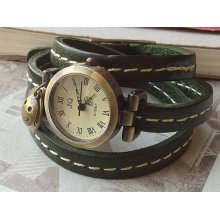 1 Piece of 27 mm Green Soft Leather Thread Strap Wrist Watch with Cute Pendants (sa.g)