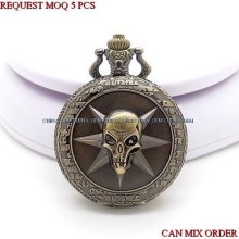 10 Pcs Wholesale Antique Horror Skull Punk Bronze Analog Necklace Watch 330t