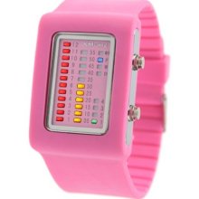 11 Color Choice - Womens Binary Silicon Led Neon Wrist Watch ( Pink )