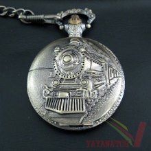 19 Century Antique Train Bronze Men Quartz Pocket Watch