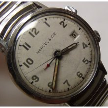 1960's Marcel & Cie Men's Alarm Silver Watch w/ Silver Bracelet