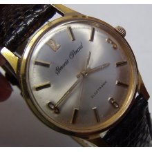 1970' Gervais-Penard Mens Electronic Made in France Gold Watch w/ Lizard Strap