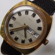 1973 Timex Men's Gold Automatic Dual Calendar Watch w/ Lizard Strap