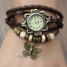 1pc Quartz Weave Around Leather Bracelet Lady Woman Wrist Watch 5 Color Whs3