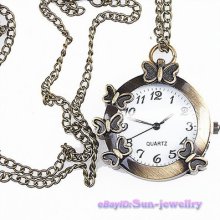 1x 403099 Stylish Hot Sale Butterfly Vintage Bronze 80cm Chain Pocket Watch