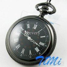 2011 Vintage Mens Black Dial Rome No. Pocket Watch + Chain