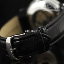 2012 Hotsale Elegant Mens Black Leather Date Second Dial Auto Watch