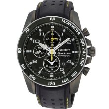 2012 Seiko Sportura Sapphire Chronograph Black Ion 100m Leather Watch Snae67p1