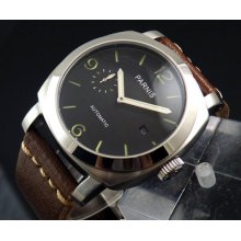 44mm Parnis Date Screw Down Crown Pam-style Sandwich Dial Auto Mens Watch