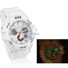 8028 Men's Stylish Water Resistant Analog & Digital Watch (White)