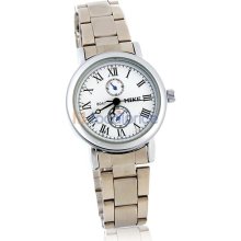 8047 Stylish White Dial Couple Watch with Stainless Steel Strap for Women (Silver)