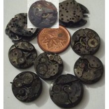 9 Intentionally Blackened Vintage Watch Movements (a4-1) Black Black Heart.