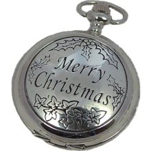 A E Williams 4805 Merry Christmas Mens Quartz Pocket Watch With Chain