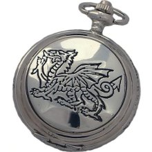 A E Williams 4833 Dragon Mens Quartz Pocket Watch With Chain