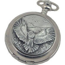 A E Williams 4848Sk Owl Mens Mechanical Pocket Watch With Chain