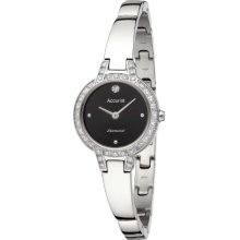 Accurist Pure Precision Women's Quartz Watch With Black Dial Analogue Display And Silver Stainless Steel Bangle Lb1585b